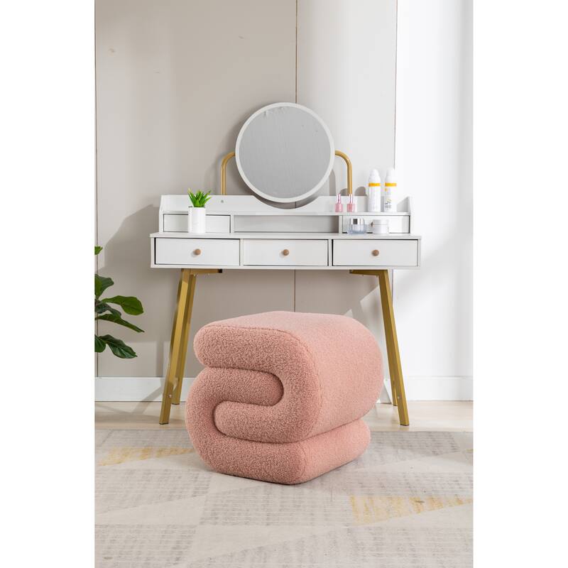 Teddy Fabric Ottoman Makeup Stool Footstool - Pink