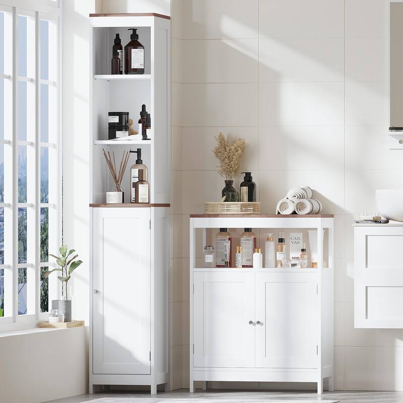 Anmytek Tall Bathroom Storage Cabinet with Reversible Door White Narrow Linen Tower Floor Organizer for Small Spaces