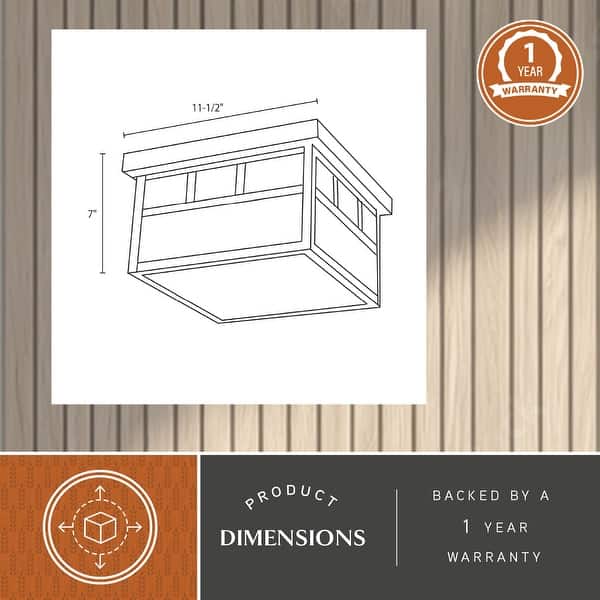 Mission Bronze Square Outdoor Flush Mount Ceiling Light Honey Glass - 11.5-in W x 7-in H x 11.5-in D