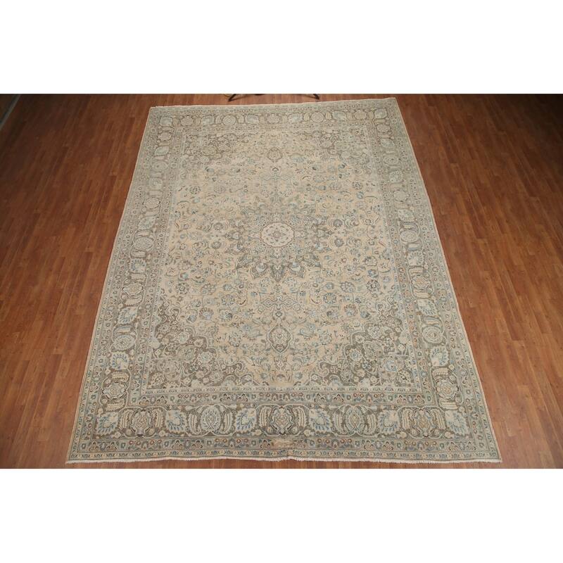 Hand Knotted Oriental 100% Wool Carpet Traditional Floral Peach Mashad Area Rug - 12' 10'' X 9' 10''