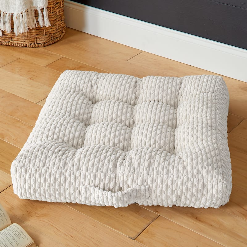 Sorra Home Indoor Soft Chunky Corduroy Tufted Floor Pillow with Handle