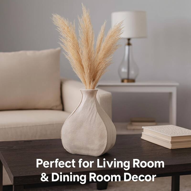 White Textured Polyresin Vase Decorative Table Accent Home Art