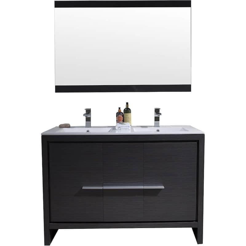 Blossom 48-Inch Double Bathroom Vanity Set with Ceramic Sinks & Mirror - Silver Grey