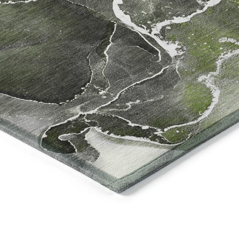 Machine Washable Indoor/ Outdoor Chantille Abstract Green Rug