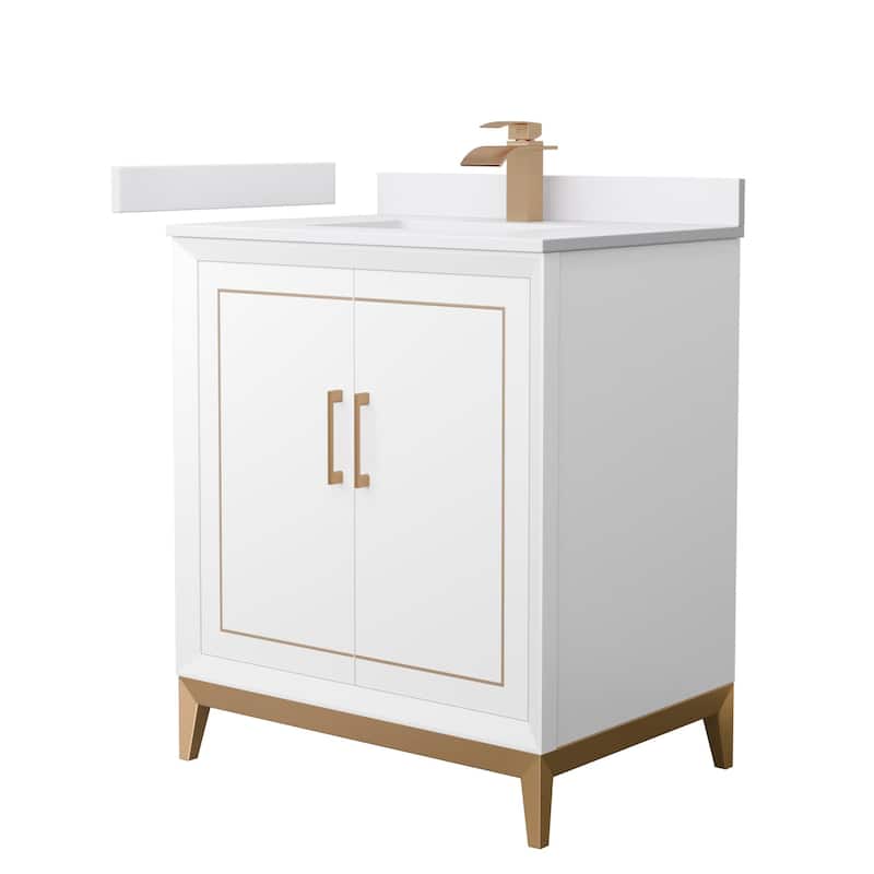 Wyndham Collection WCH515130S-VCA-UNSMXX Marlena 30" Free Standing - White / White Cultured Marble Top / Satin Bronze - Painted