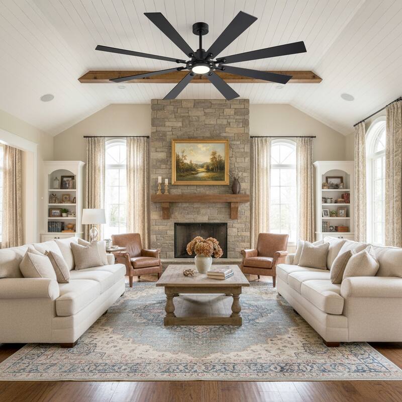 Large 72" Reversible 8-Blade Integrated Ceiling Fan with LED Light and Remote