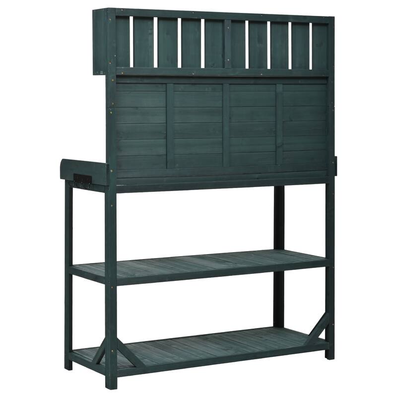 Potting Bench Table w/ 4 Storage Shelves Side Hook, 65" Large Patio Workstation, Garden Potting Bench w/ Splash Plate