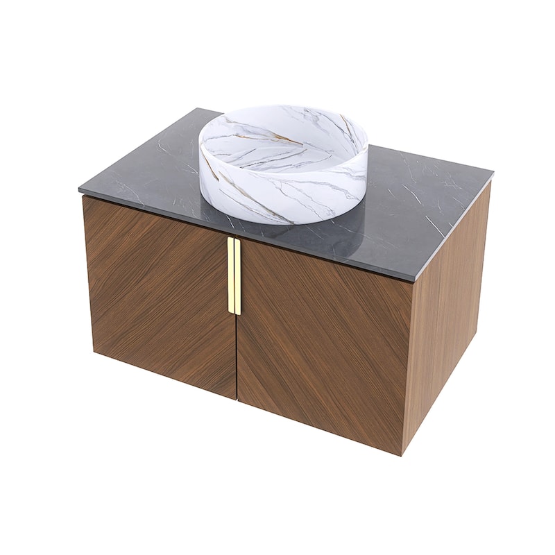 Wall-Mounted Bathroom Vanity with Stone White Ceramic Sink