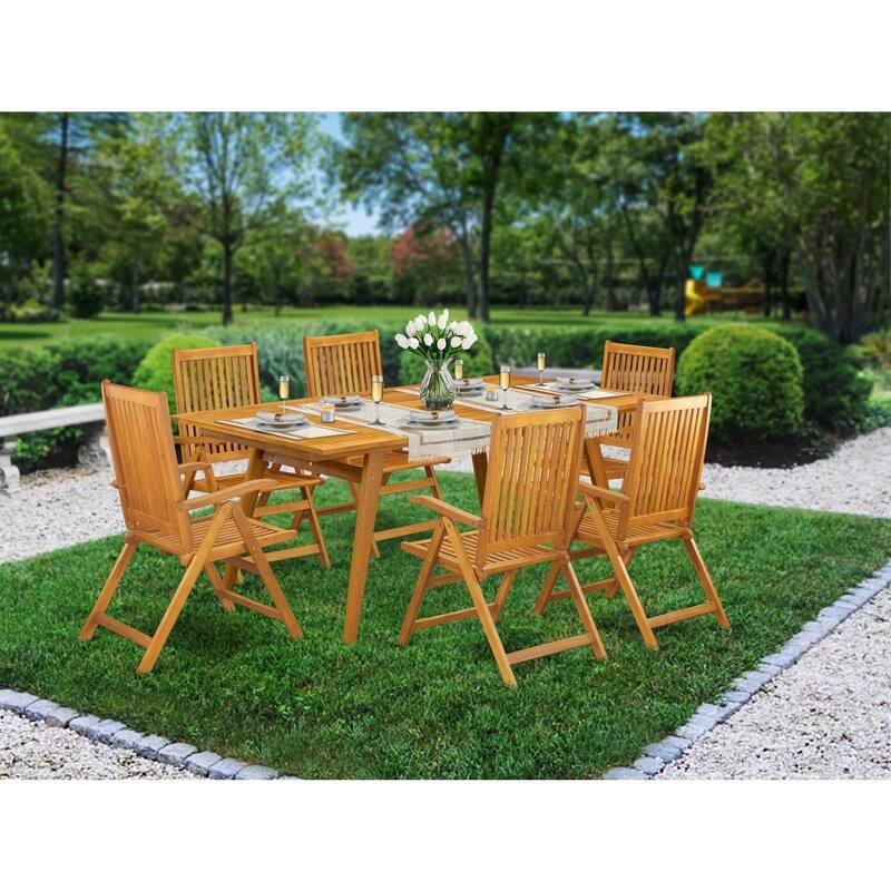 Outdoor Dining Set 7 Piece Patio Table and Chair Set - Modern Wood Furniture for Garden Lawn - 72