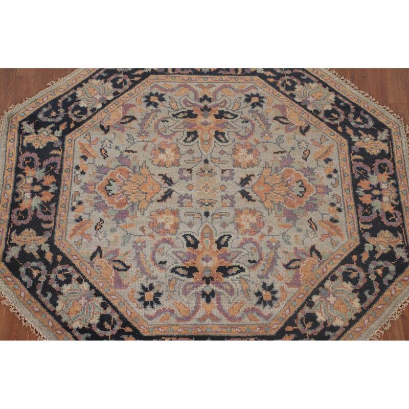 Light Blue Heriz Serapi Octagon Area Rug Wool Carpet - 5'11"x 5'11"