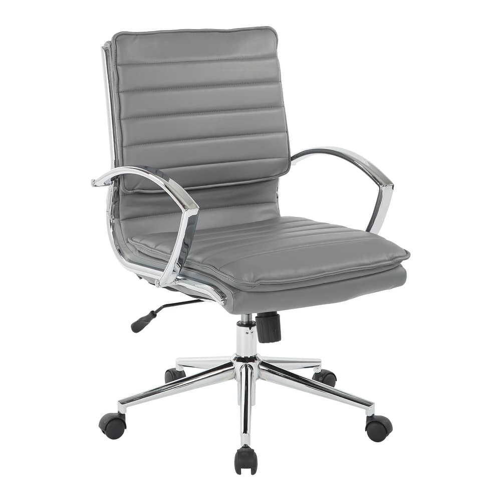 Faux Leather Chair/ Chrome Base Mid-back Professional Managers Chair w/ Removable Sleeves