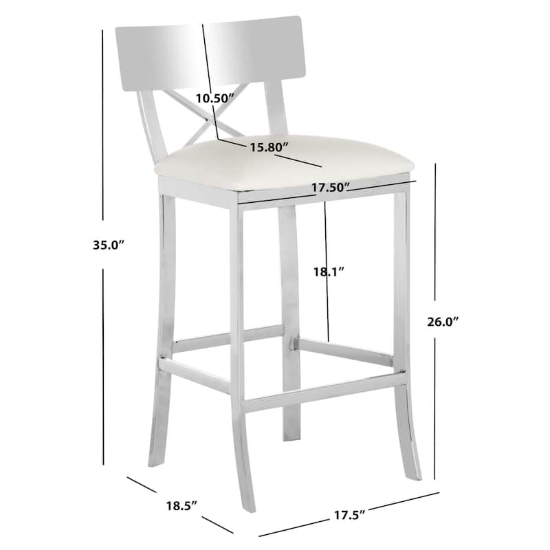 SAFAVIEH Peggie 35-inch Stainless Steel Cross Back Black Counter Stool - 17.5" x 18.5" x 35" - 18Wx19Dx35H