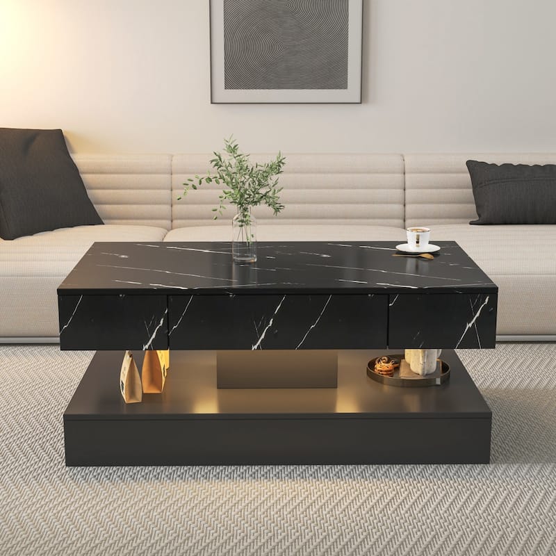 High LED Coffee Table,Modern Coffee Table for Living Room,Living Room Tables,Large Living Room Furniture - Black