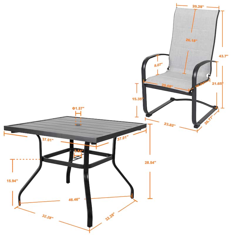 Outdoor 5-Piece Dining Set, Premium Textilene Chairs and Square Iron Table