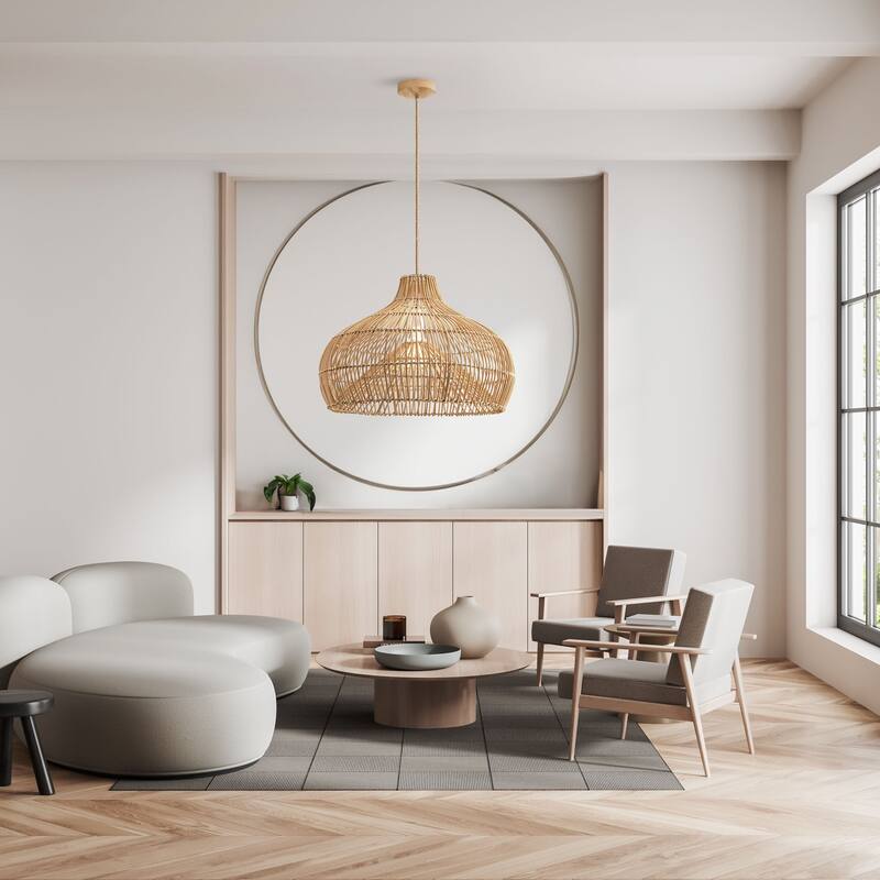 Oceania Brown Rattan Pendant Light – Large Handwoven Ceiling Light Fixture for Living Room, Kitchen in Modern & Coastal Style