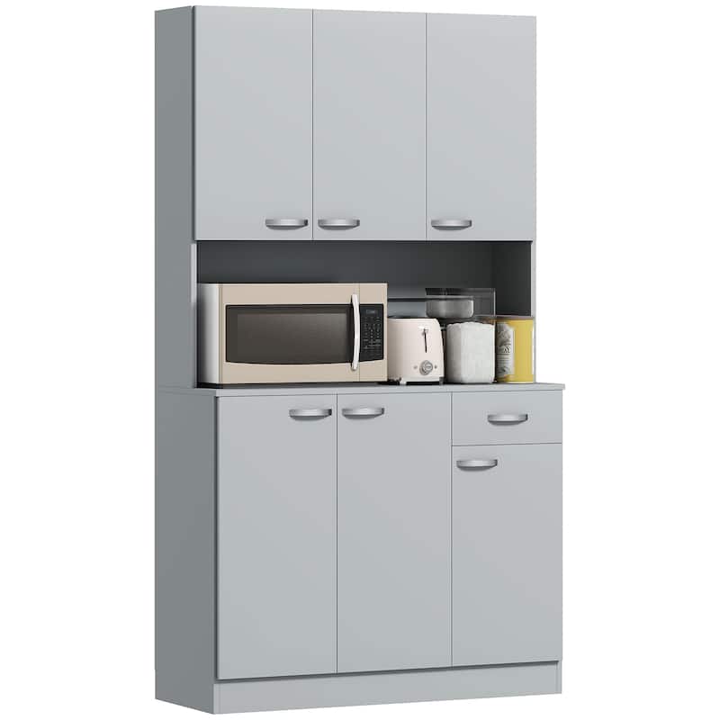 HOMCOM 71" Freestanding Buffet with Hutch, Kitchen Storage Cabinets, Pantry with 6 Doors, 3 Adjustable Shelves, Gray