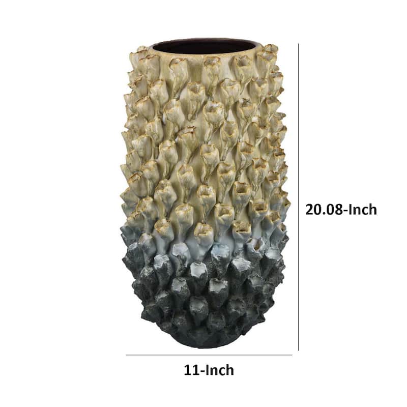 Kabo Decorative Vase, 3D Textured Body, 20 Inch Beige and Gray Ceramic