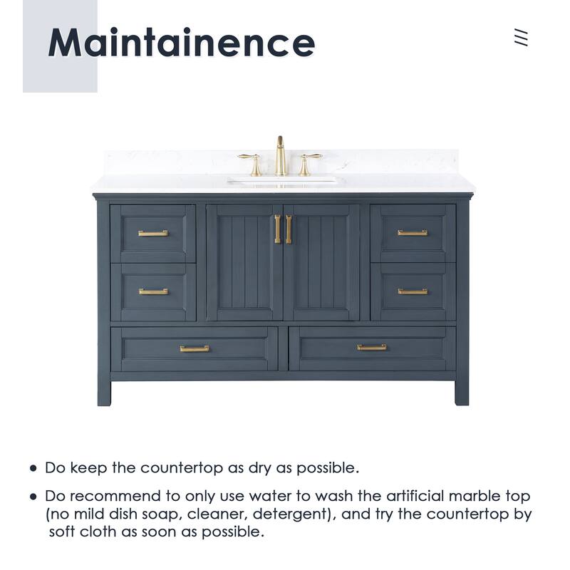 Altair Isla 60" Bathroom Vanity in Classic Blue with Countertop,with Mirror - 60 in.