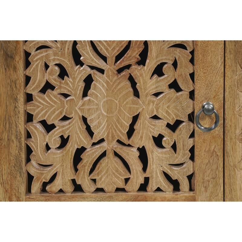 Florence Floral Solid Mango Wood 1-Drawer Nightstand with Cabinet Storage Assembled