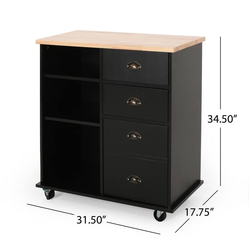 Rolling Kitchen Island Bar Cart w Drawers, Shelves, Brown n Black