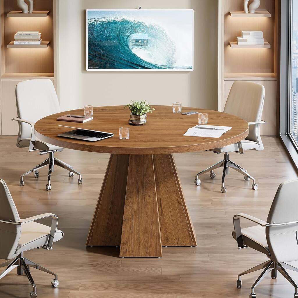Round Conference Table, Small Meeting Table with Tapered Base for Conference Room, Meeting Room, Small Space, Office