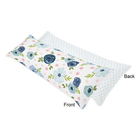 Navy Blue and Pink Watercolor Floral Body Pillow Case (Pillow Not Included) - Blush Green White Shabby Chic Rose Flower