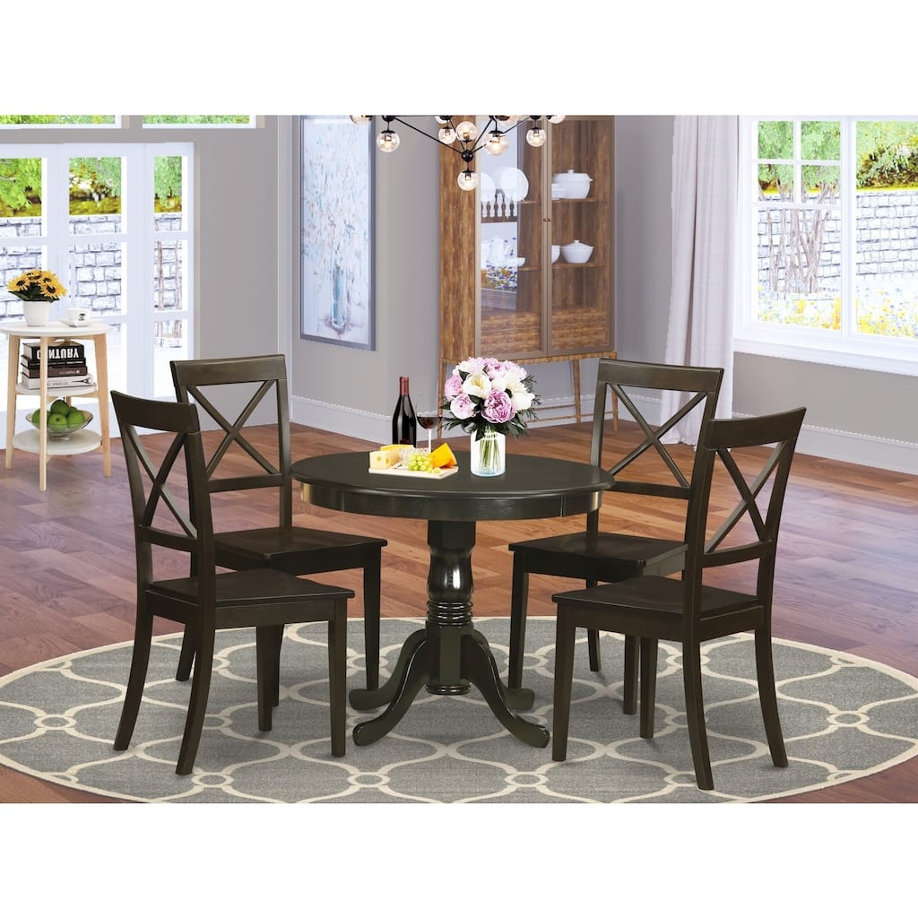 5-Piece Round Cappuccino Finish Solid Wood Top Dining table with 4-Chairs with