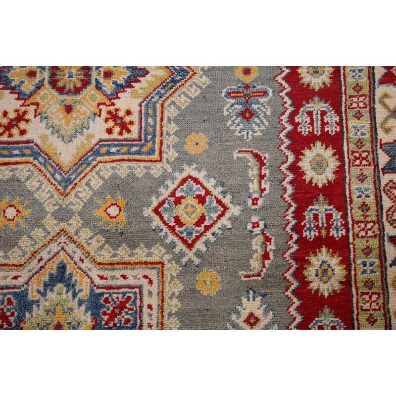 Grey Kazak Oriental Area Rug Handmade Wool Carpet - 4'11" x 6'8"