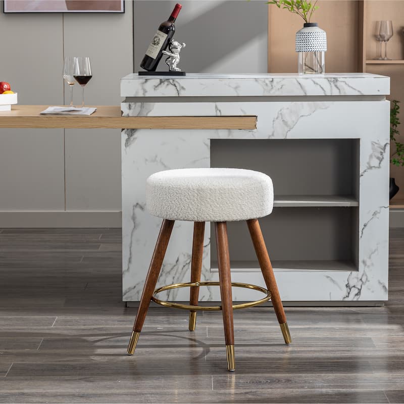 Modern 23.88" Upholstered Swivel Stool with Solid Wood Frame and Round Metal Footrest