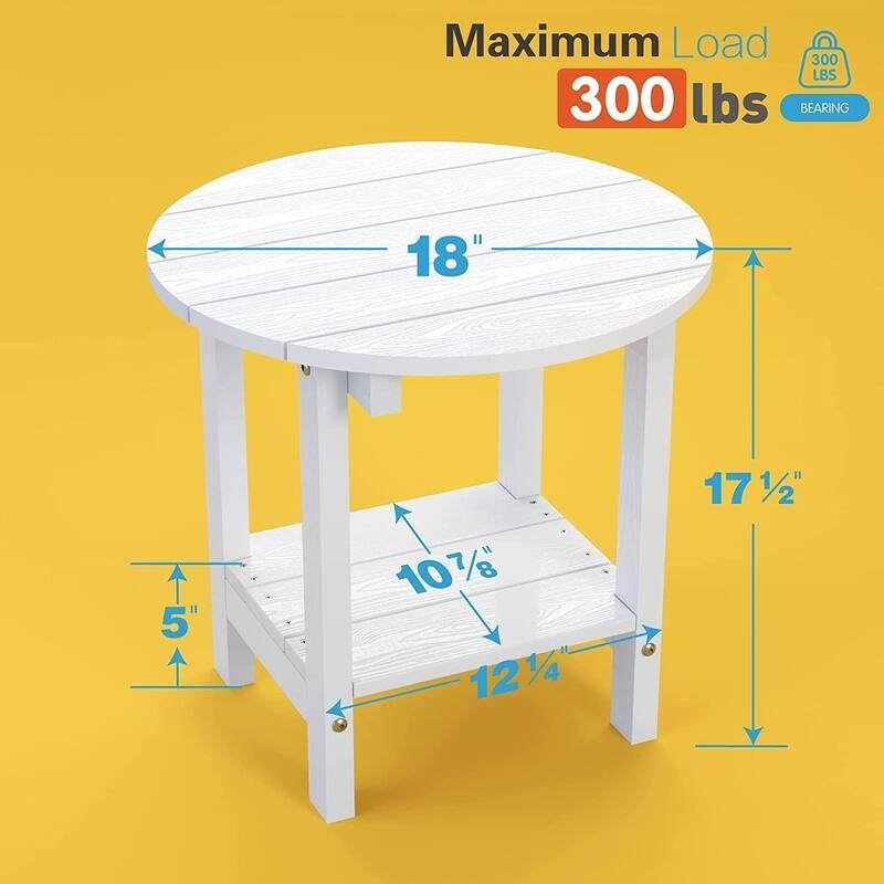 WINSOON All Weather HIPS Outdoor Round 2-Tier Outdoor Side Tables Adirondack Tables