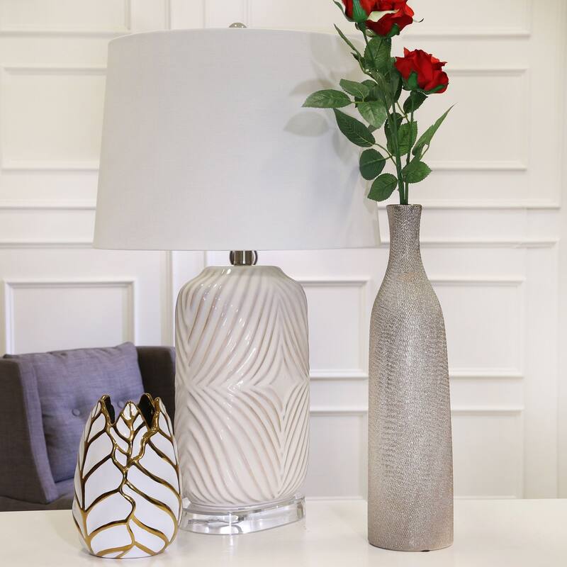 7.75" White and Gold Leaf Shaped Table Vase