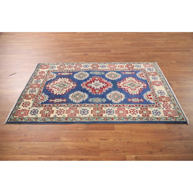 Traditional Blue Kazak Foyer Rug Hand-Knotted Wool Carpet - 2'7"x 4'1"