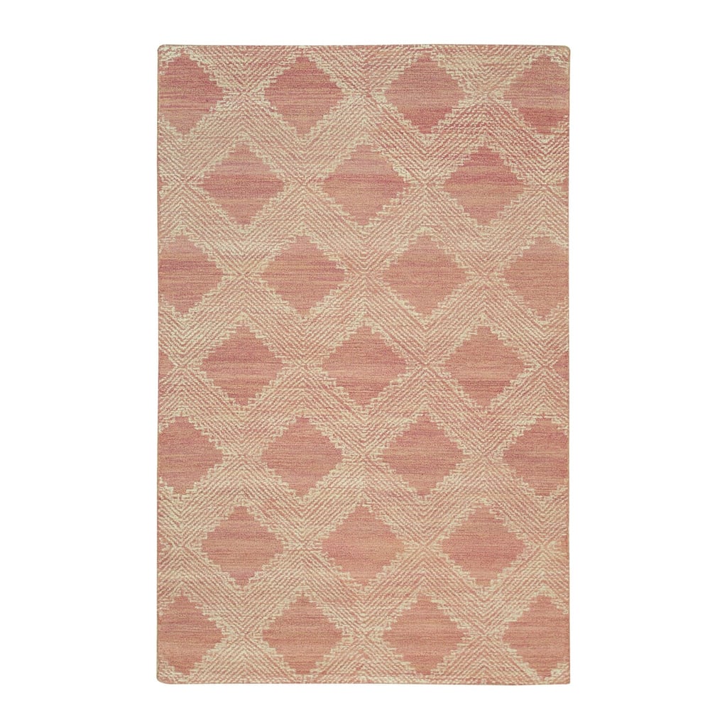 Pink Hand-Tufted Wool Contemporary Spring Rug, 5' x 8', Vibrant Soft Accent Rug - L