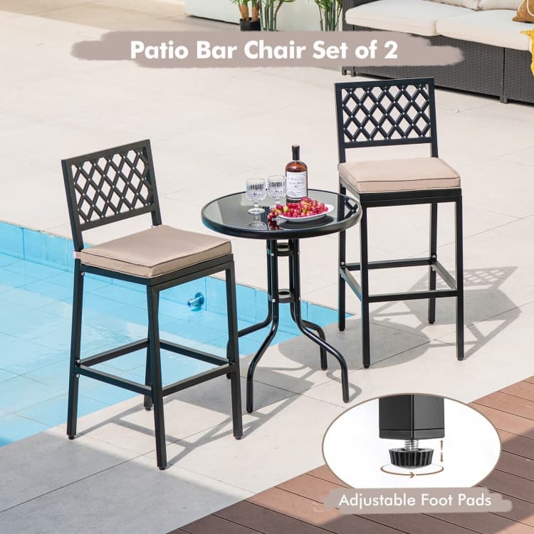 Set of 2 Patio Bar Chairs with Detachable Cushion and Footrest - 16" x 19.5" x 40.5" (L x W x H)