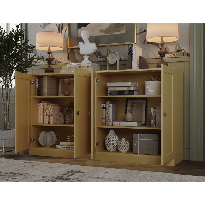 Palace Imports 100% Solid Wood 64" Sideboard with Raised Panel Doors & Adjustable Shelves - Yellow