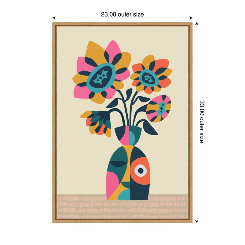Kate and Laurel Sylvie Abstract Vintage Retro Sunflower Vase Framed Canvas by Rachel Lee