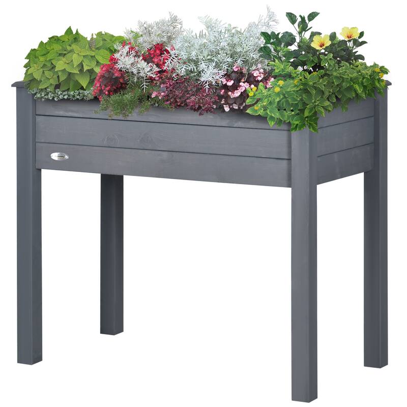 Elevated Wooden Planter Box Self-Draining Planter Box with Bed Liner and Draining Slats for Patio Balcony Backyard