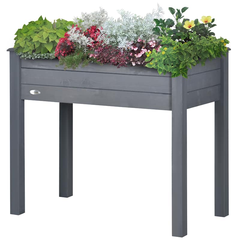 Outsunny Raised Garden Bed with Legs, 34" x 18" x 30", Elevated Wooden Planter Box, Self-Draining with Bed Liner