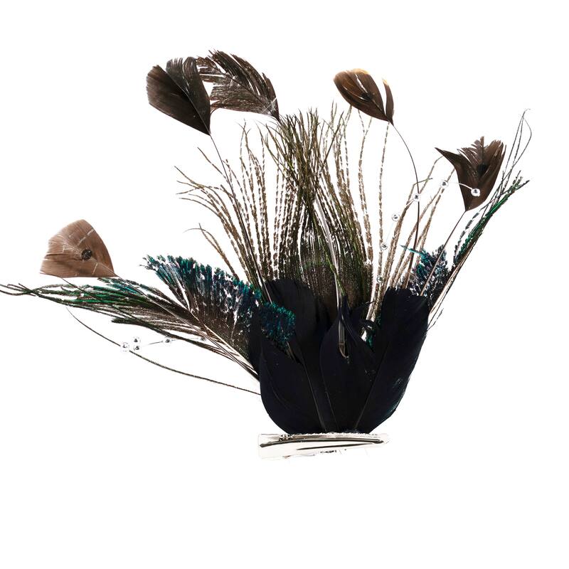 Peacock Ocelli Feather Clip-On Christmas Ornament -6" - Brown, Green and Blue