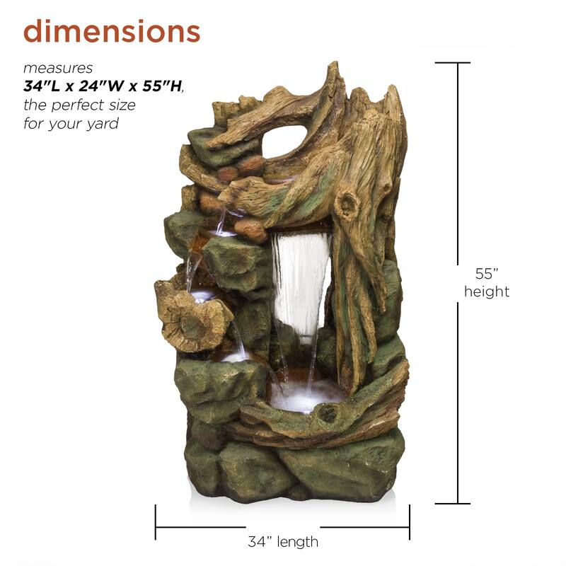 Alpine Corporation 55" Tall Outdoor Natural Cascading Waterfall Fountain with LED Lights