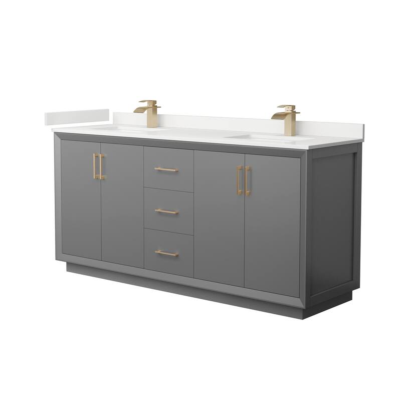 Wyndham Collection WCF414172D-QTZ-UNSMXX Strada 72" Free Standing - Dark Gray / White Quartz Top / Satin Bronze