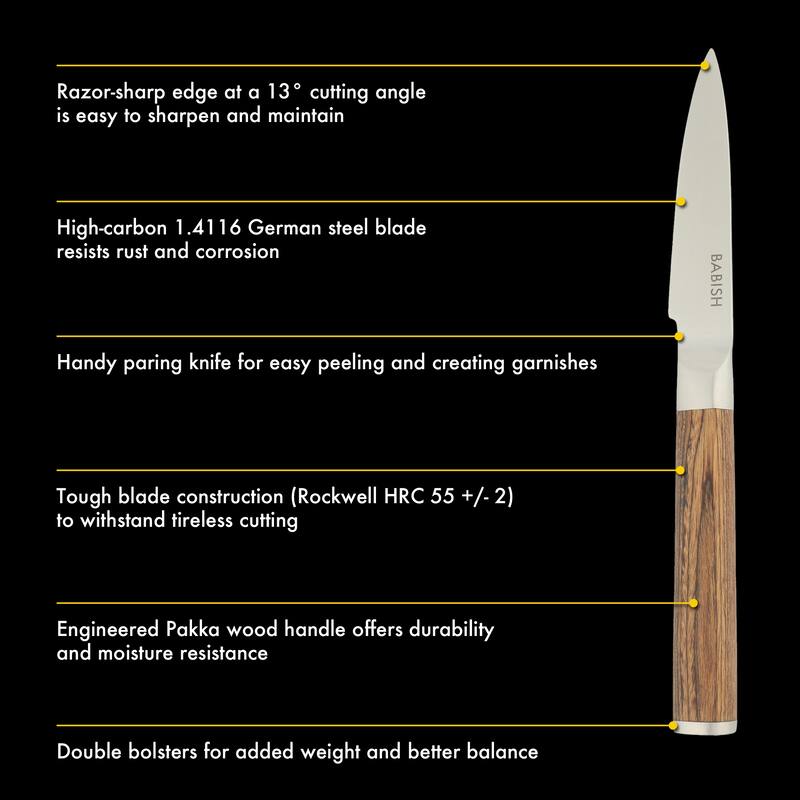 Babish 1.4116 German 3.5-inch Stainless Steel Paring Knife-Kitchen Knife for Peeling, Trimming & Prep Work,