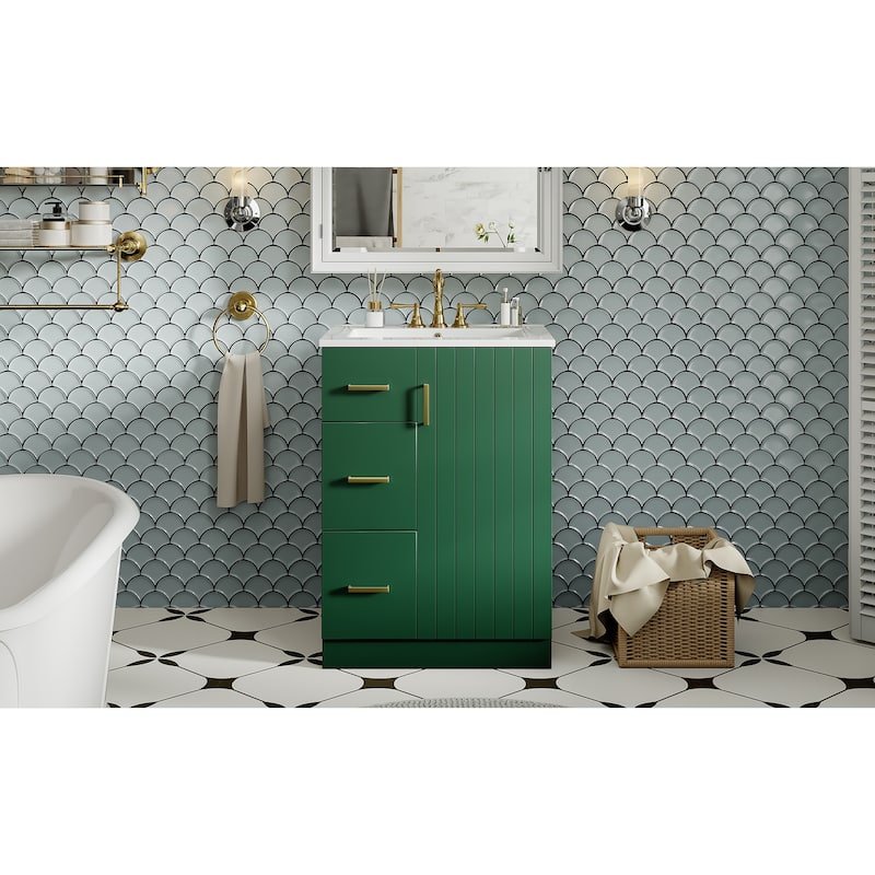 24"Bathroom Vanity with Sink,Small Bathroom Sink Cabinet with 2 Drawers and Soft-Closing Door,Undermount Sink Cabinet