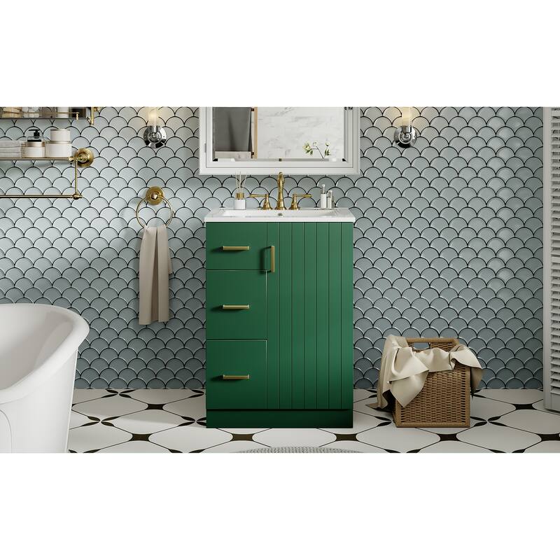 GDFStudio - Elmbrook Modern Bathroom Vanity with Ceramic Sink and 2 Storage Drawers & Soft-Closing Door - 24'W