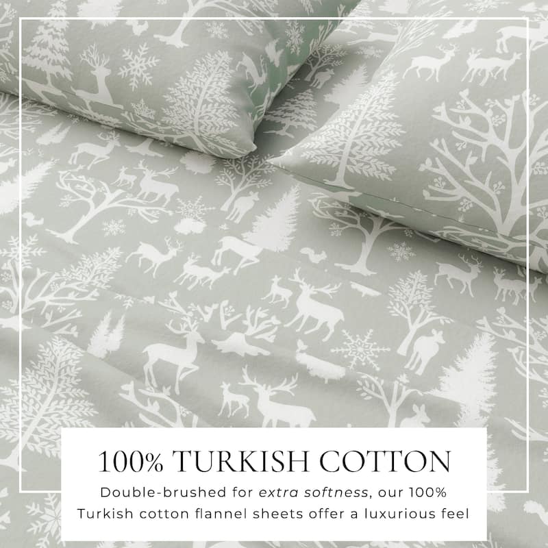 Linery & Co. Turkish Cotton Double-Brushed Printed Flannel Bed Sheet Set
