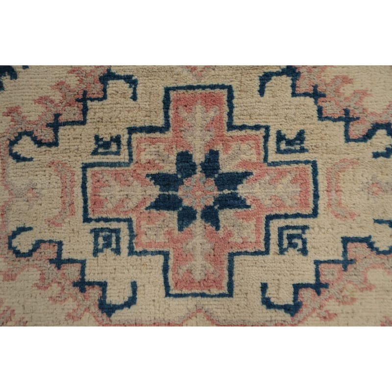 Hand Knotted Oriental 100% Wool Carpet Traditional Geometric Beige & Ivories Kazak Runner Rug - 16' 3'' X 3' 2''