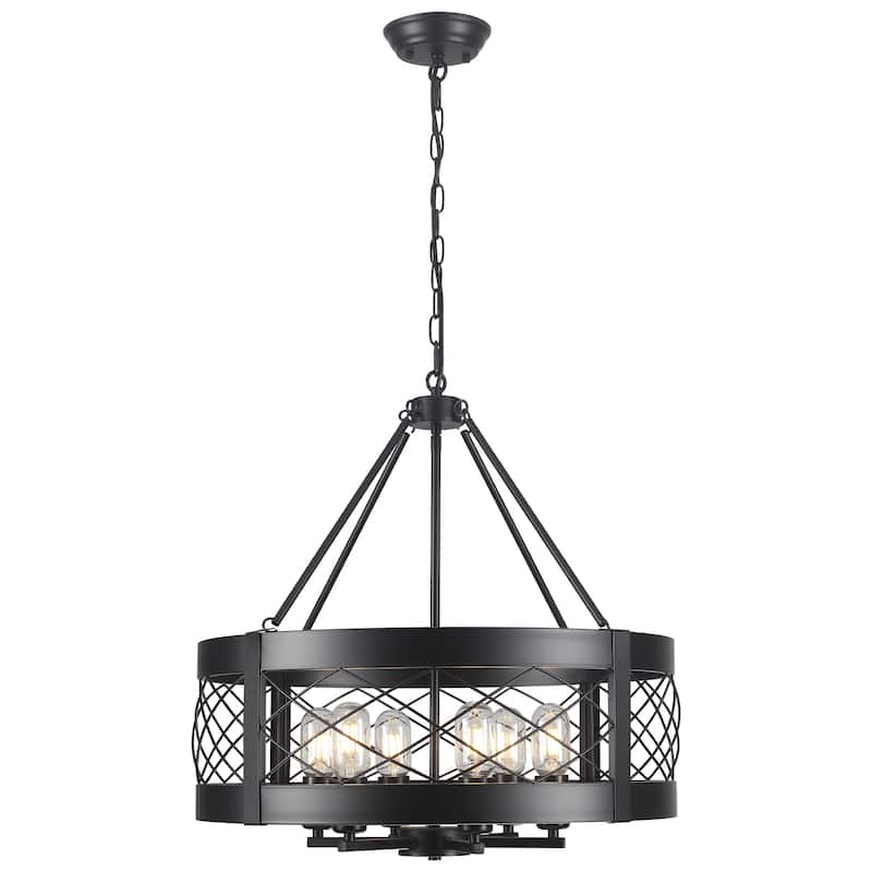 Drum Rustic Hanging Lights 6-Light Adjustable Farmhouse Chandelier Dining Room Light Fixture Kitchen Island Lighting - N/A