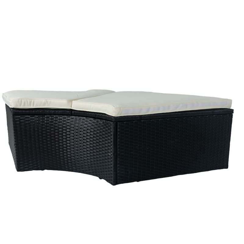 Outdoor Round Daybed Sofa with Retractable Canopy Black