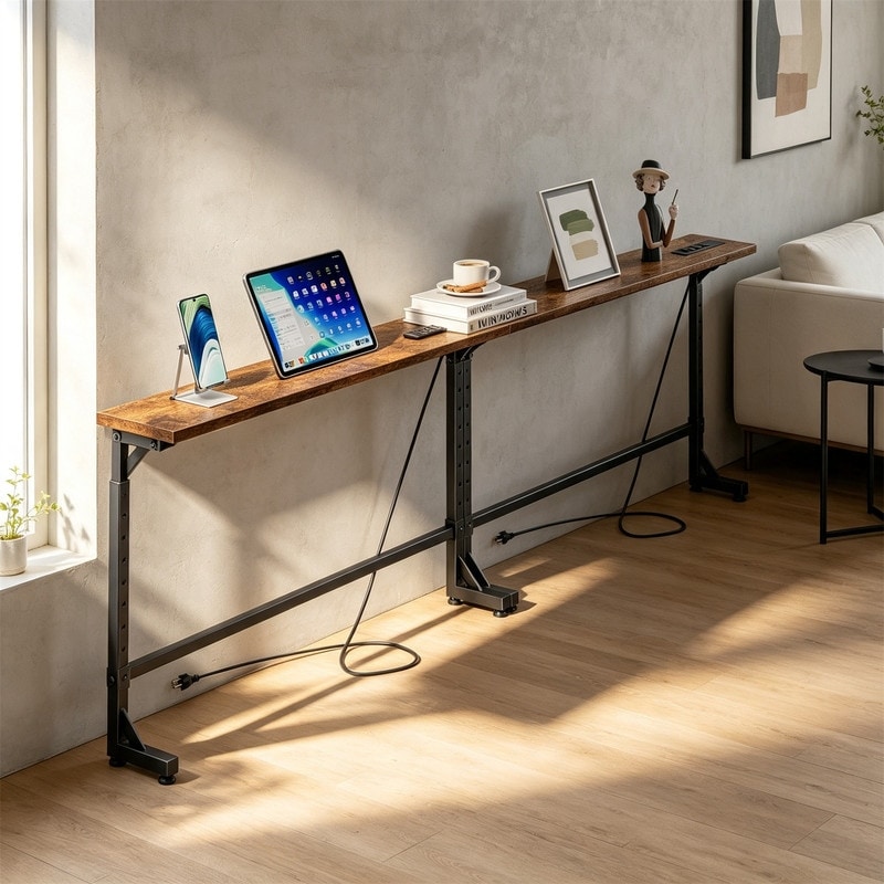 Console Table with Outlet - 5.9"D x 78.75"W x 35.25"H