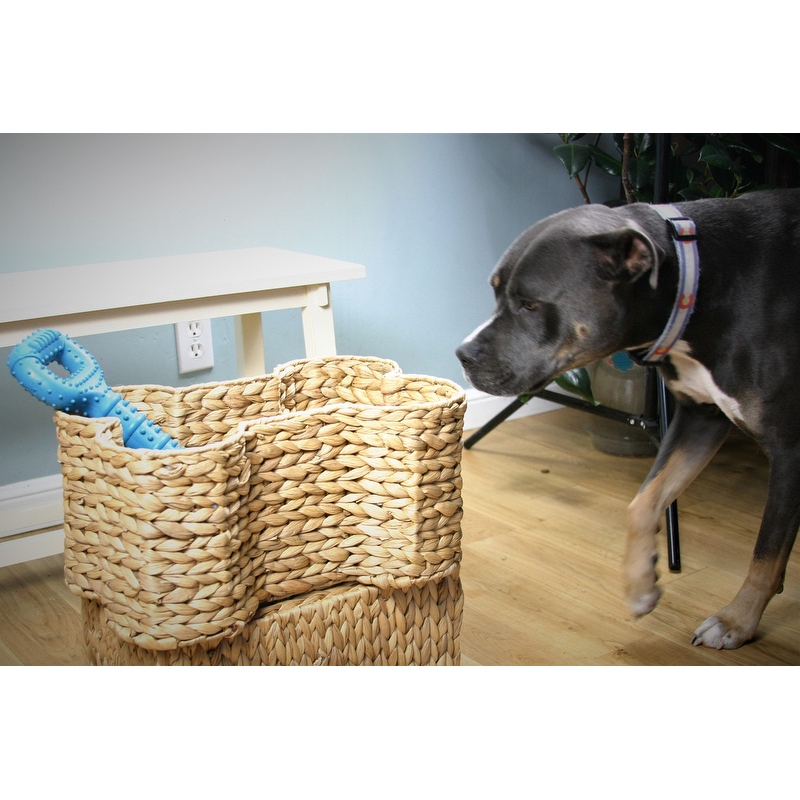 Hyacinth Bone Pet Dog Toy Basket 16 L x 11 W x 8 H 16 x 11 x 8 Tan